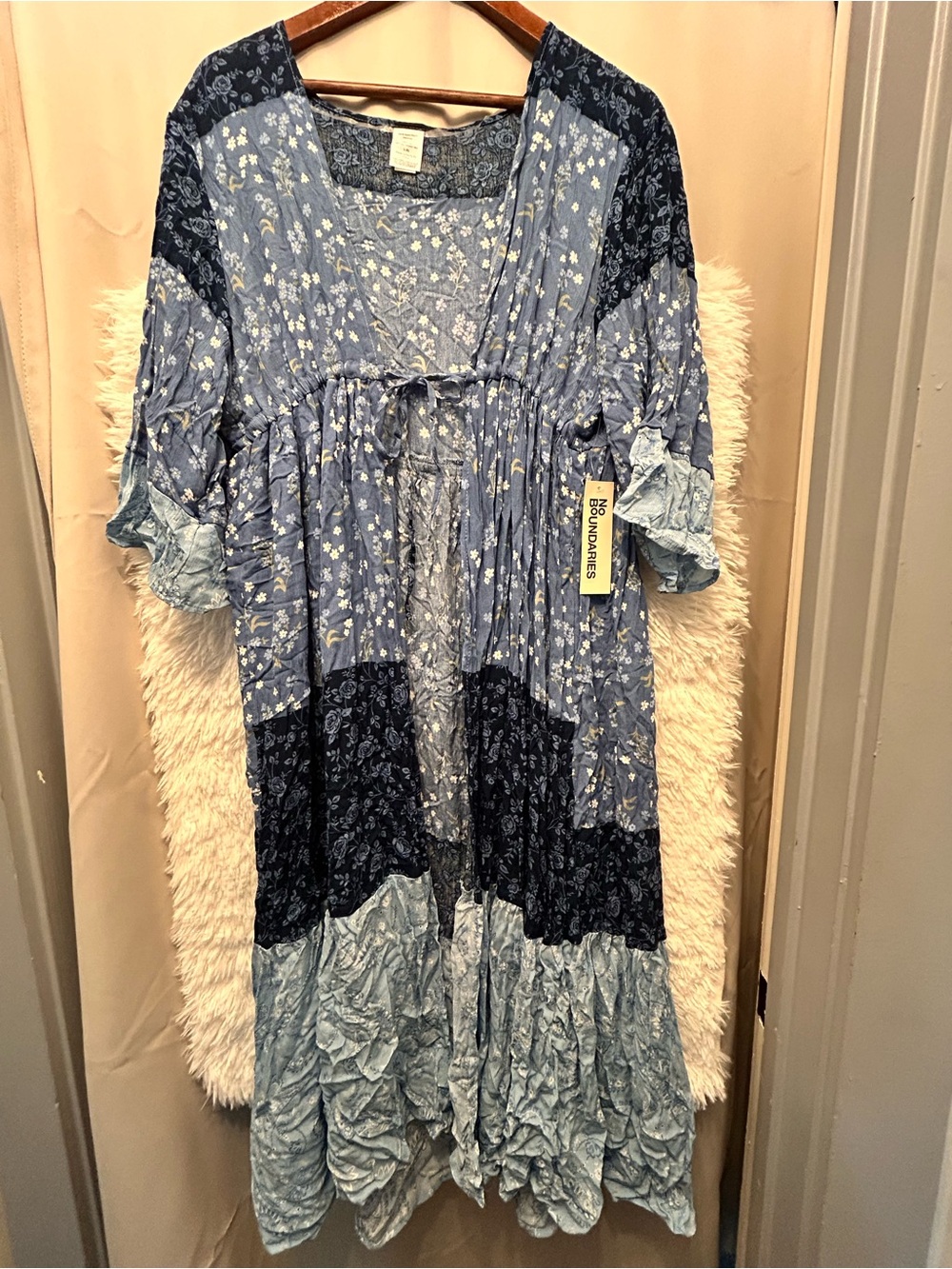 No Boundaries Blue Patchwork Floral Swim Coverup